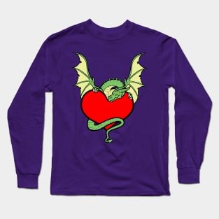 Big Heart Dragon Design, Big Hearted Dragon Design On Purple Background Long Sleeve T-Shirt